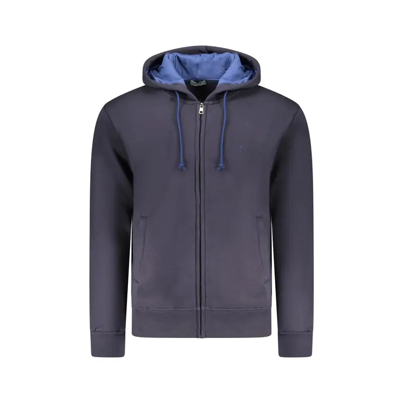 Felpa Maniche Lunghe Uomo Blu Zip Ricamo