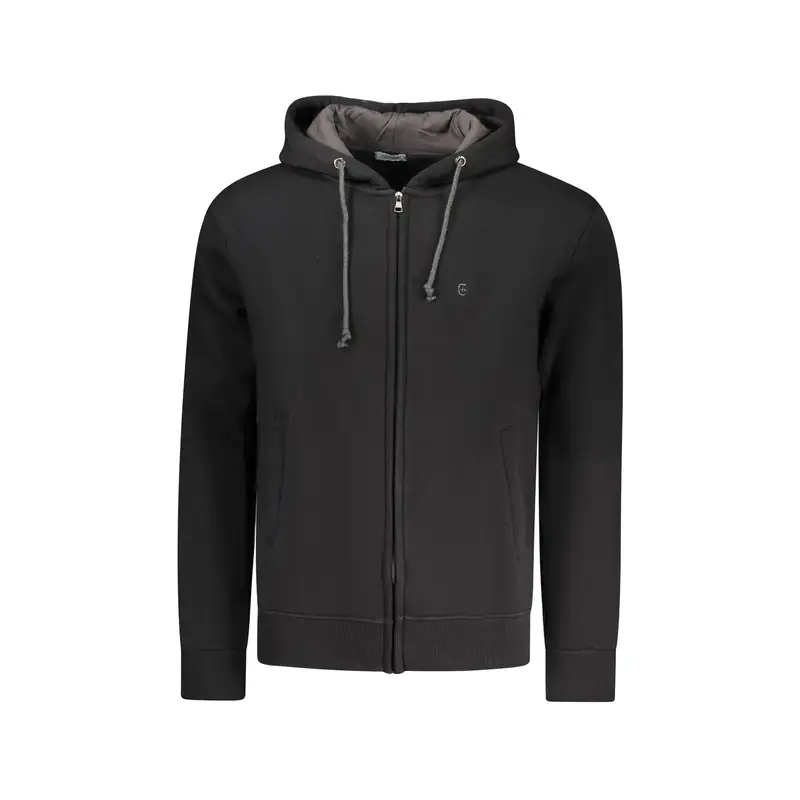 Felpa Maniche Lunghe Uomo Nera Zip Ricamo Nero
