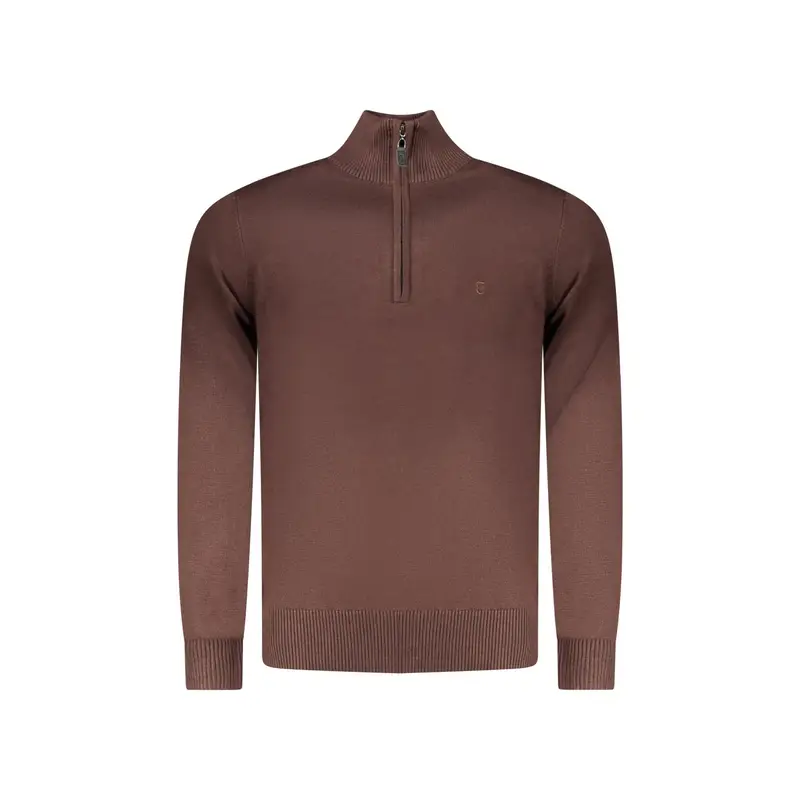 Maglia Uomo Marrone Mezzo Zip Ricamo
