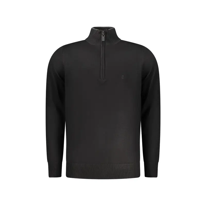 Maglia Uomo Nera Mezza Zip Ricamo Nero