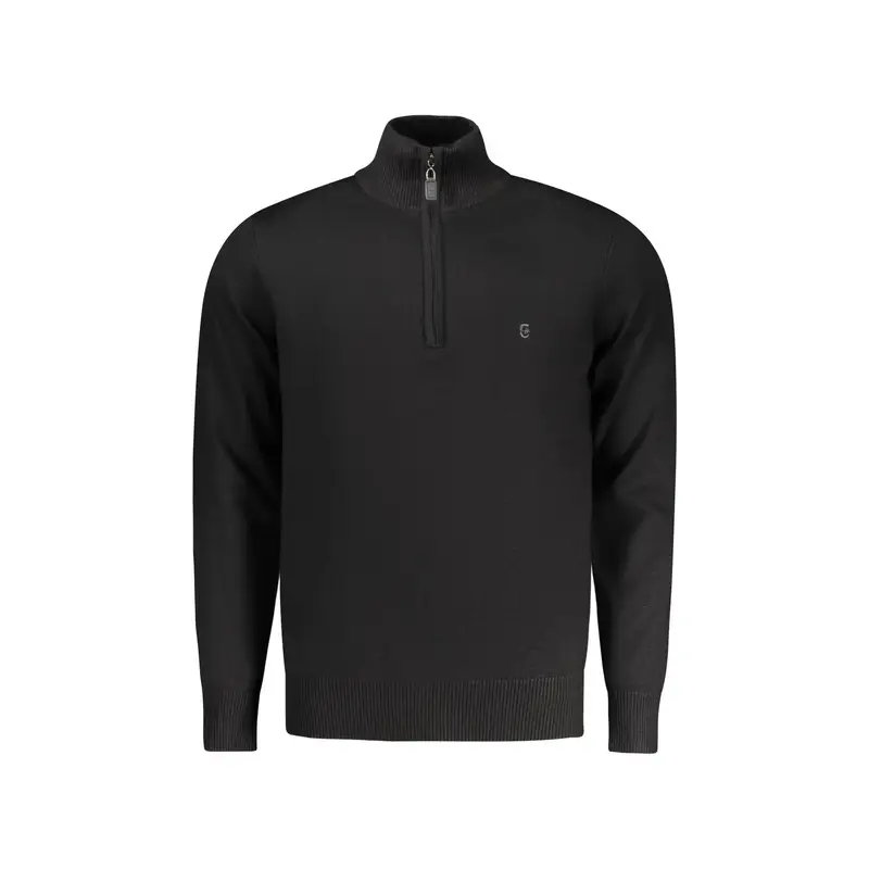 Maglia Uomo Nera Mezzo Zip Ricamo Nero
