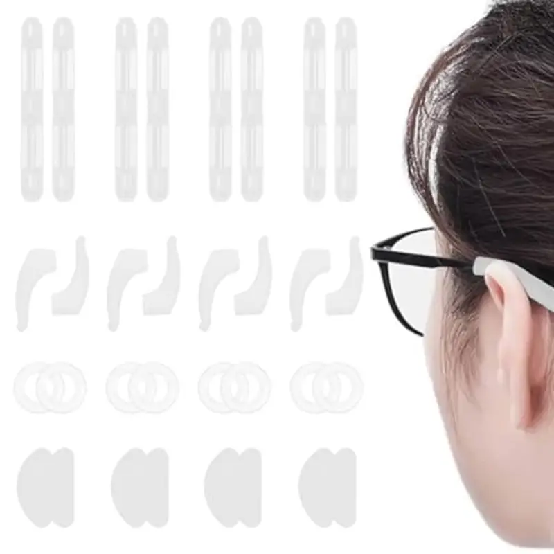 COYUN 16 paia occhiali antiscivolo in silicone con gancio per orecchie, adesivi per occhiali da vista, naselli, tempie, manicotto, supporto per orecchio, Ferma Occhiali, Gommini Antiscivolo, Bianco