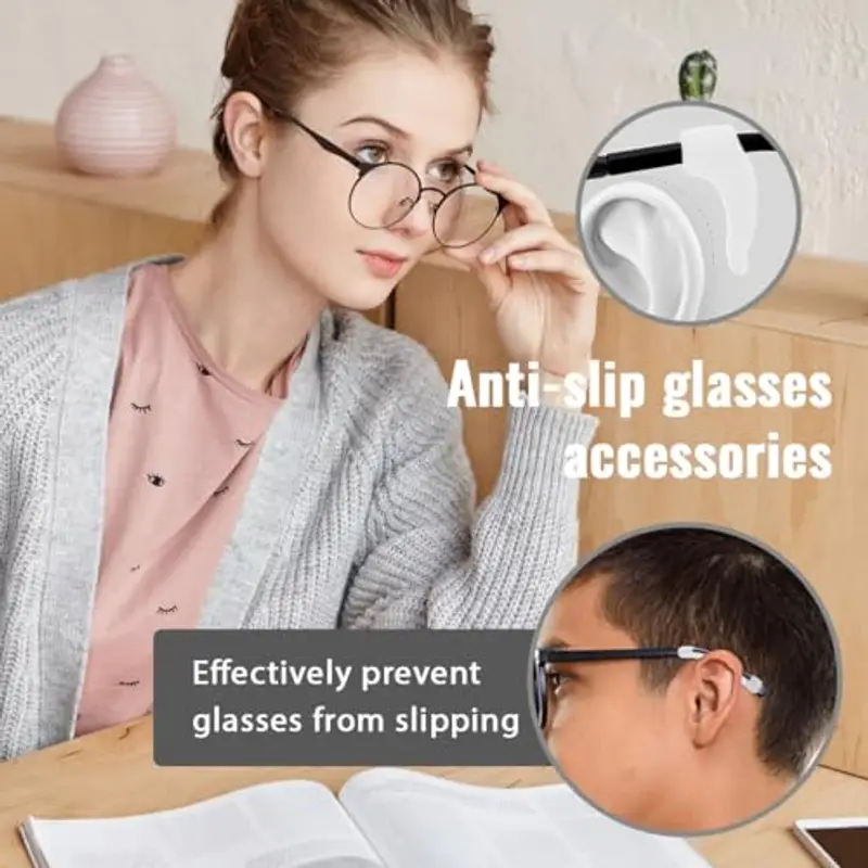 COYUN 16 paia occhiali antiscivolo in silicone con gancio per orecchie, adesivi per occhiali da vista, naselli, tempie, manicotto, supporto per orecchio, Ferma Occhiali, Gommini Antiscivolo, Bianco miniatura 3