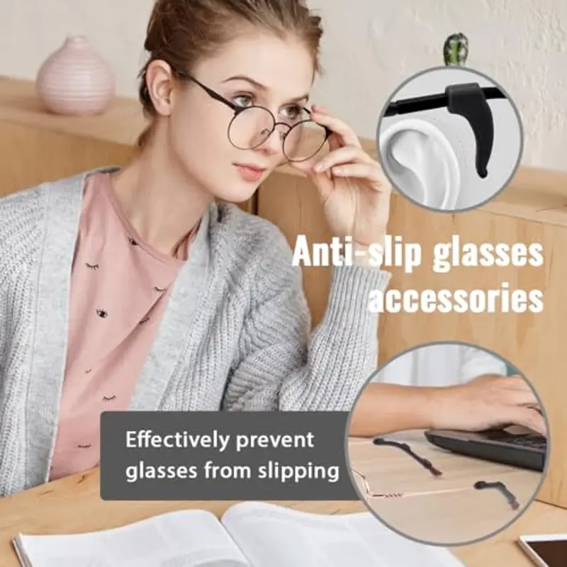 COYUN 16 paia occhiali antiscivolo in silicone con gancio per orecchie, adesivi per occhiali da vista, naselli, tempie, manicotto, supporto per orecchio, Ferma Occhiali, Gommini Antiscivolo, nero miniatura 3