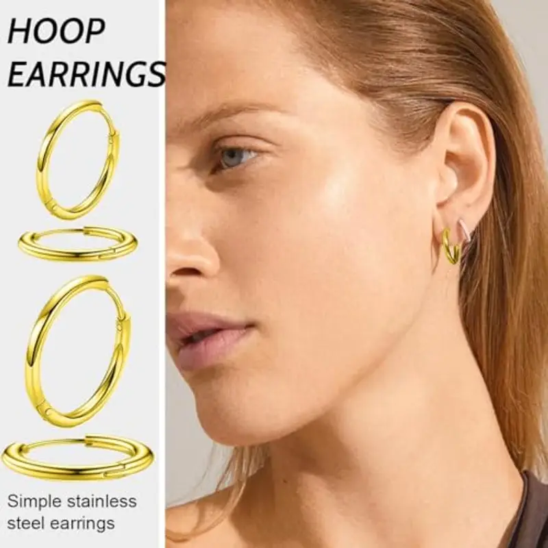 COYUN 7 Paia Orecchini a Cerchio in Acciaio Inossidabile, Orecchini di Orecchini Cerchio, Orecchini Cerchio Rotondo, Piccoli Orecchini a Cerchio Cartilagineo Anelli per Labbra Naso per Uomini e Donne miniatura 3