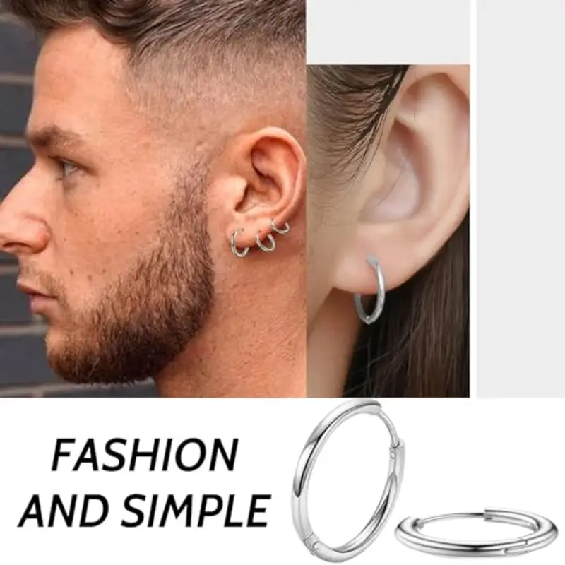COYUN 7 Paia orecchini Argento a cerchio per uomini e donne, Orecchini Acciaio Inossidabile di Orecchini Cerchio Piccoli per Uomini e Donne Ipoallergenici Set di Orecchini 8-20 mm (argento) miniatura 2