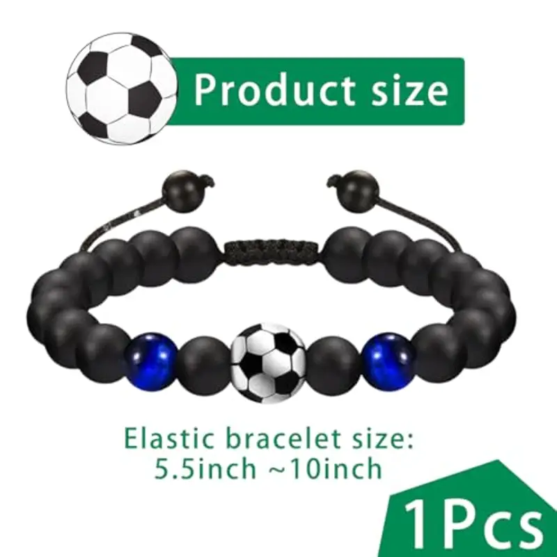 COYUN Bracciale da Calcio Regali, Bracciale Calcio 3D Pietra Naturale Occhio di Tigre Blu, Idee Regalo Ragazzo 5 6 7 8 9 10 11 12 Anni Regalo di Compleanno per Ragazzi, Figlio, Nipote e Fratello miniatura 2