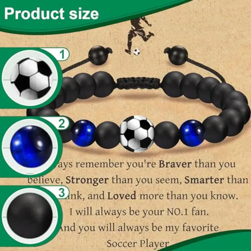 COYUN Bracciale da Calcio Regali, Bracciale Calcio 3D Pietra Naturale Occhio di Tigre Blu, Idee Regalo Ragazzo 5 6 7 8 9 10 11 12 Anni Regalo di Compleanno per Ragazzi, Figlio, Nipote e Fratello miniatura 3