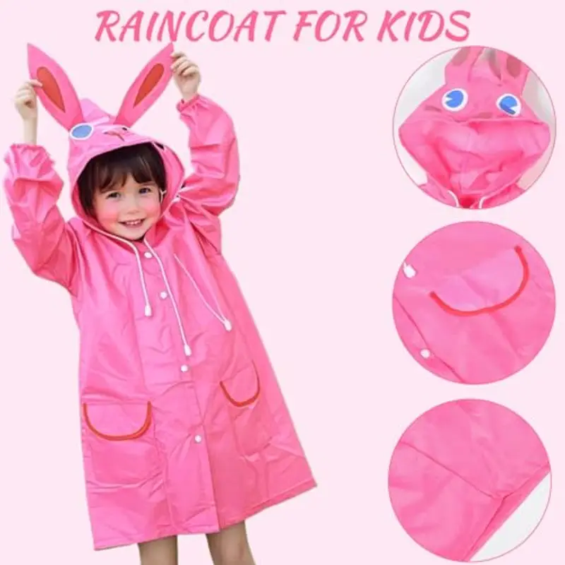 COYUN Poncho Antipioggia Bambino, Mantella Antipioggia Bambino, Poncho Impermeabile Bambino, Bambini Impermeabile Giacca da Pioggia, per bambini da 90 a 120 cm (da 5 a 7 anni)(rosa) miniatura 2