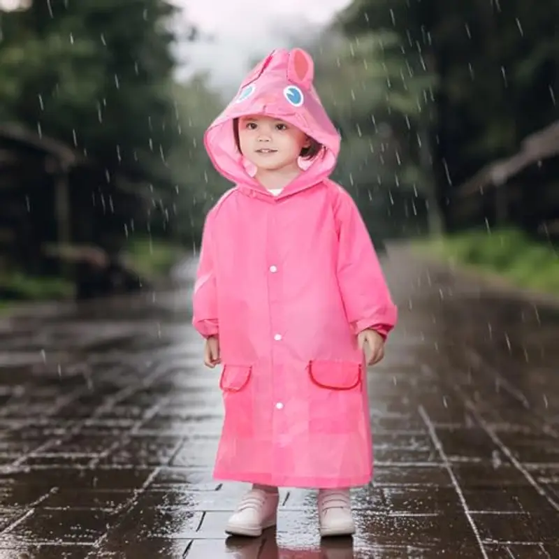 COYUN Poncho Antipioggia Bambino, Mantella Antipioggia Bambino, Poncho Impermeabile Bambino, Bambini Impermeabile Giacca da Pioggia, per bambini da 90 a 120 cm (da 5 a 7 anni)(rosa) miniatura 3