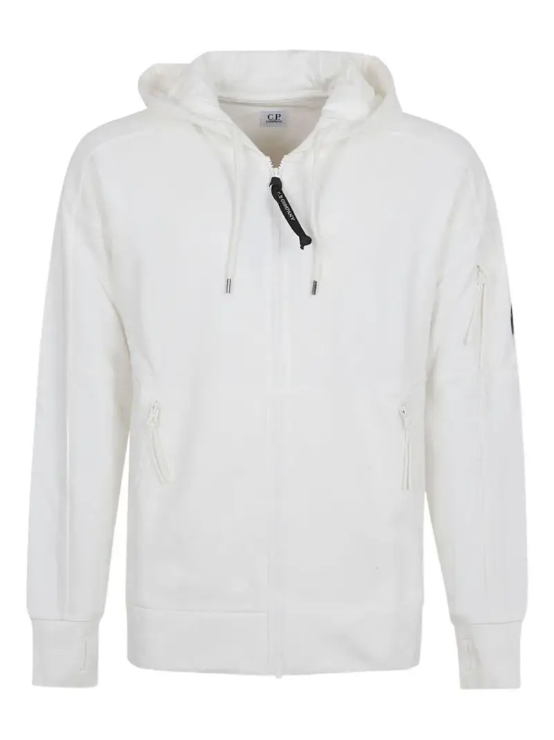 Felpa con Cappuccio e Chiusura Zip Bianco