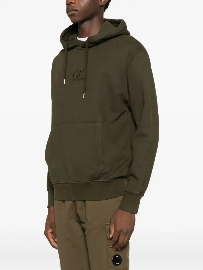 Felpa con Cappuccio Verde Logo Ricamato miniatura 2