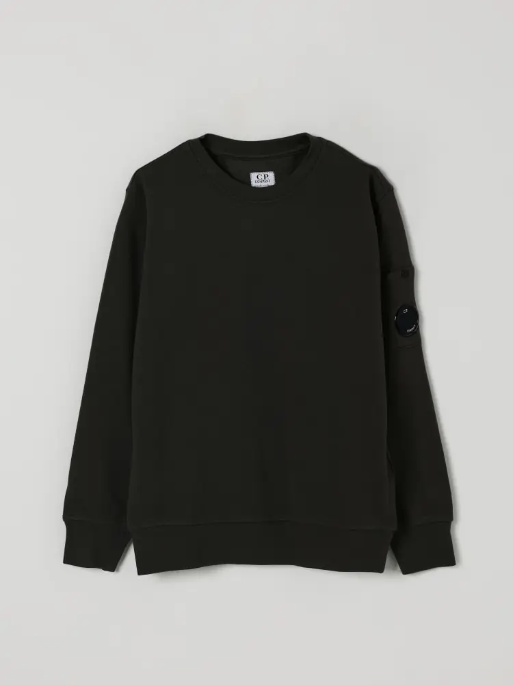 felpa junior in cotone felpato nero con logo oblo apllicato