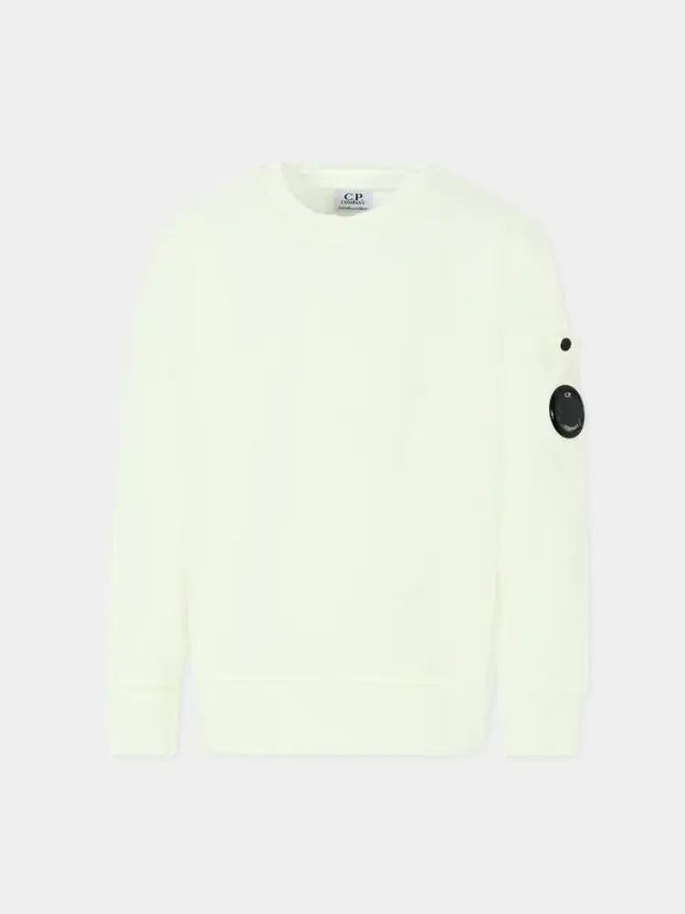 felpa junior in cotone felpato panna con logo oblo apllicato