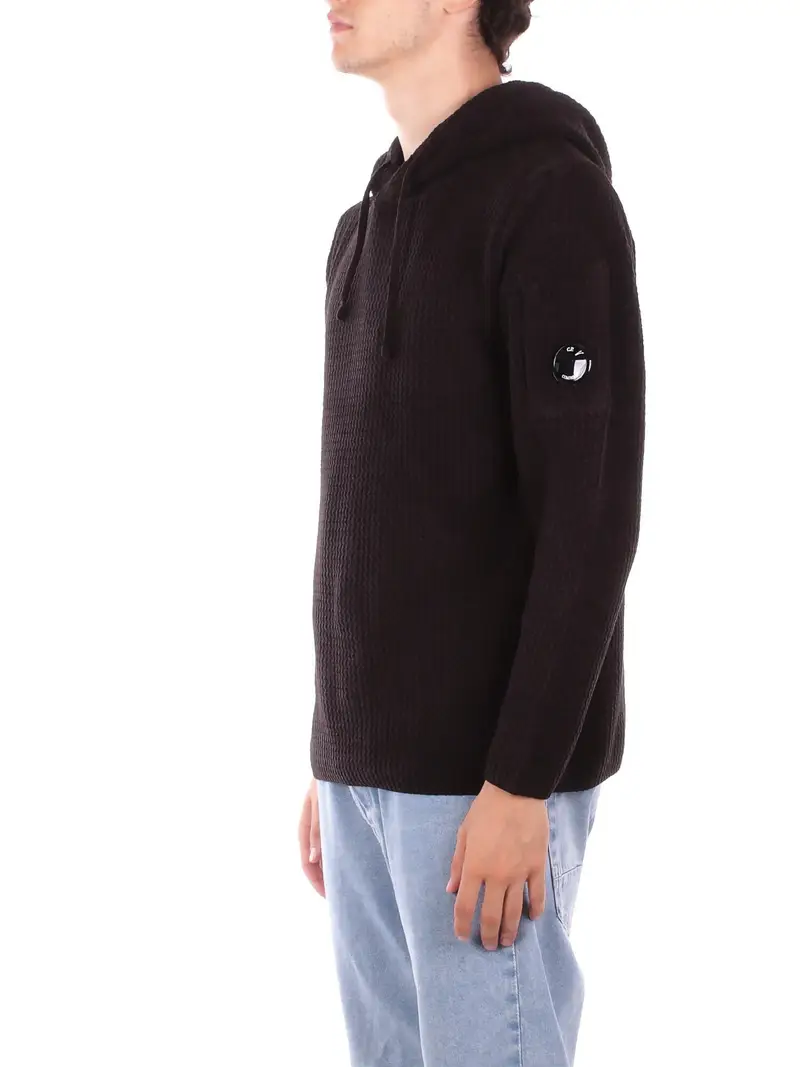 Felpa Uomo CP COMPANY Black Knitwear hooded in chenille co miniatura 2