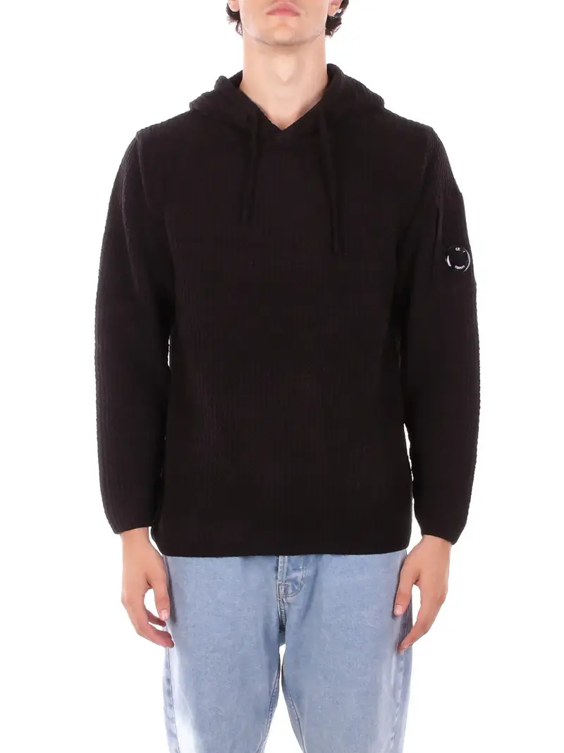 Felpa Uomo CP COMPANY Black Knitwear hooded in chenille co