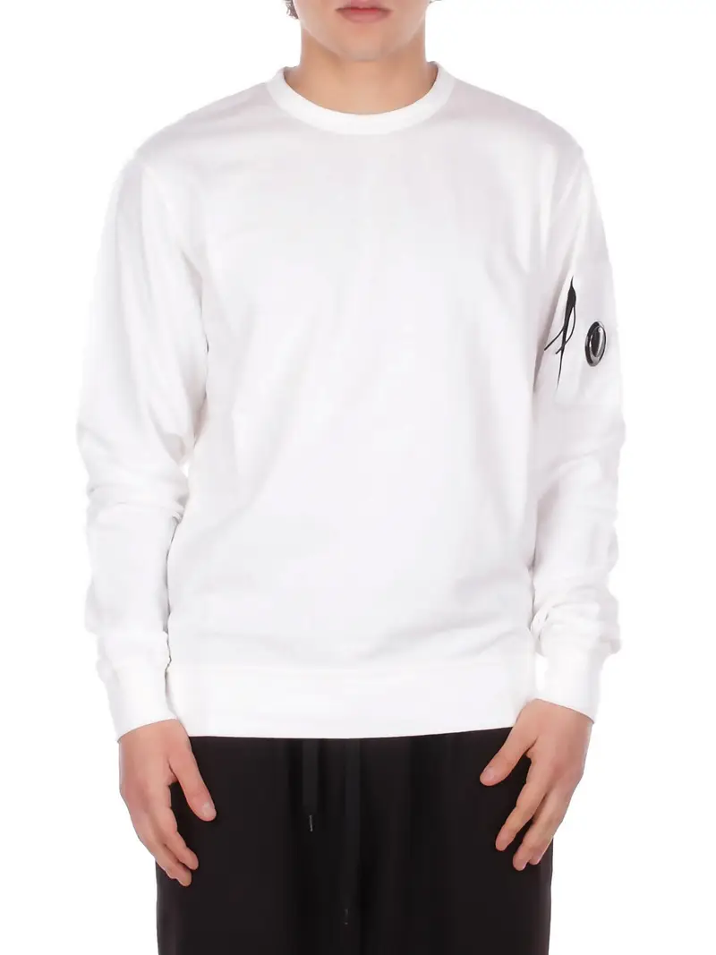 Felpa Uomo CP COMPANY Gauze white Light fleece crewneck sweatshi
