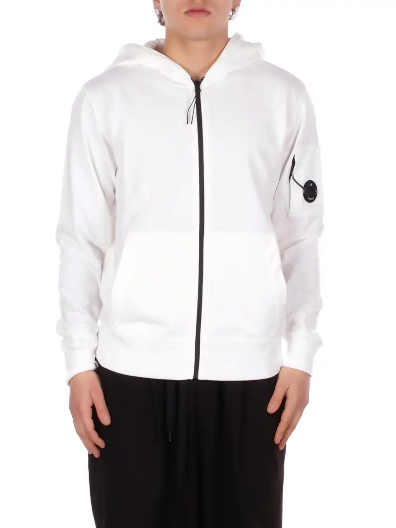 Felpa Uomo CP COMPANY Gauze white Light fleece zip hooded lens s