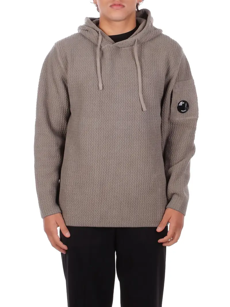 Felpa Uomo CP COMPANY Grigio Knitwear hooded in chenille co