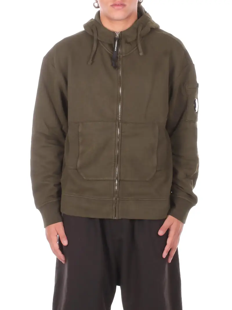 Felpa Uomo CP COMPANY Ivy green Sweatshirts hooded open in bru