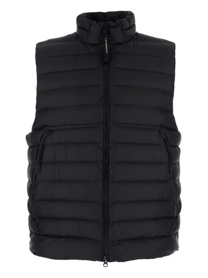 Gilet Trapuntato con Zip e Collo Alto Nero