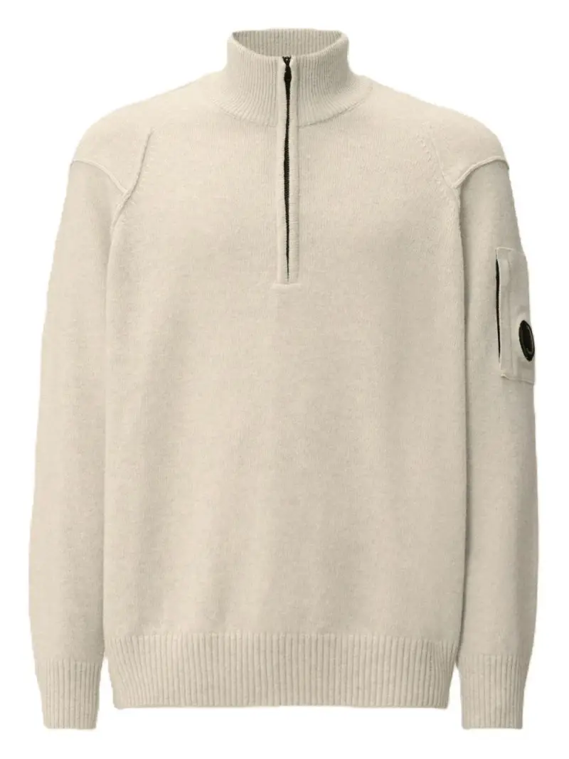 Maglia con Mezza Zip e Dettaglio Lens Bianco