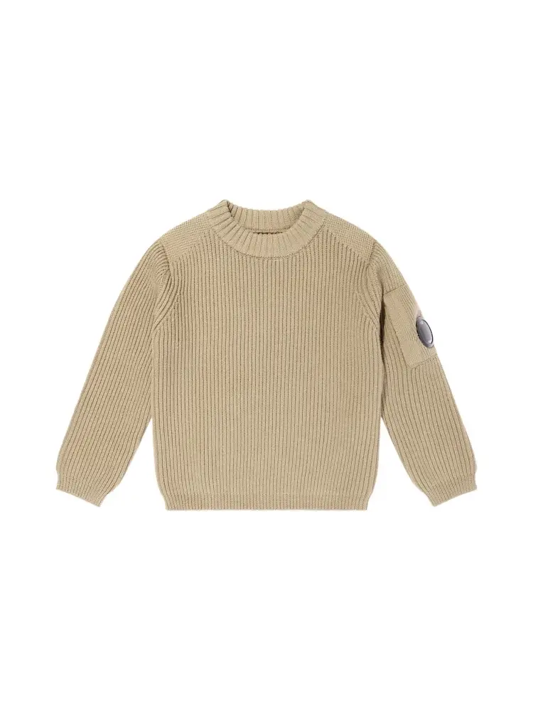 maglia junior in cotone beige giro onglese con logo oblo sul braccio