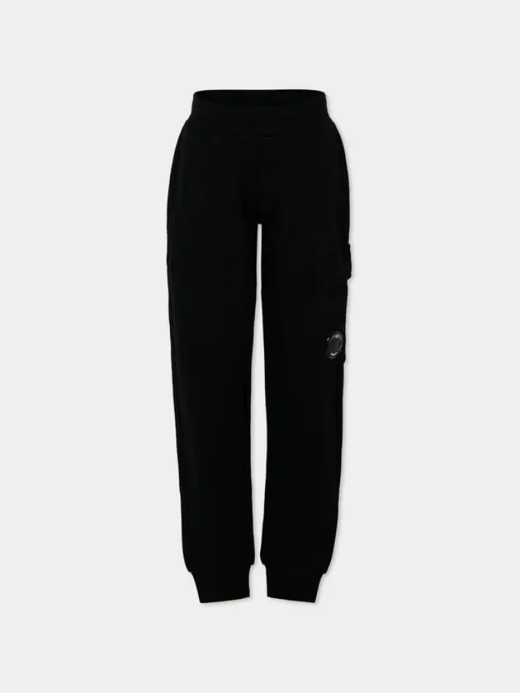 pantalone cargo junior in cotone nero con logo oblo sul gambale