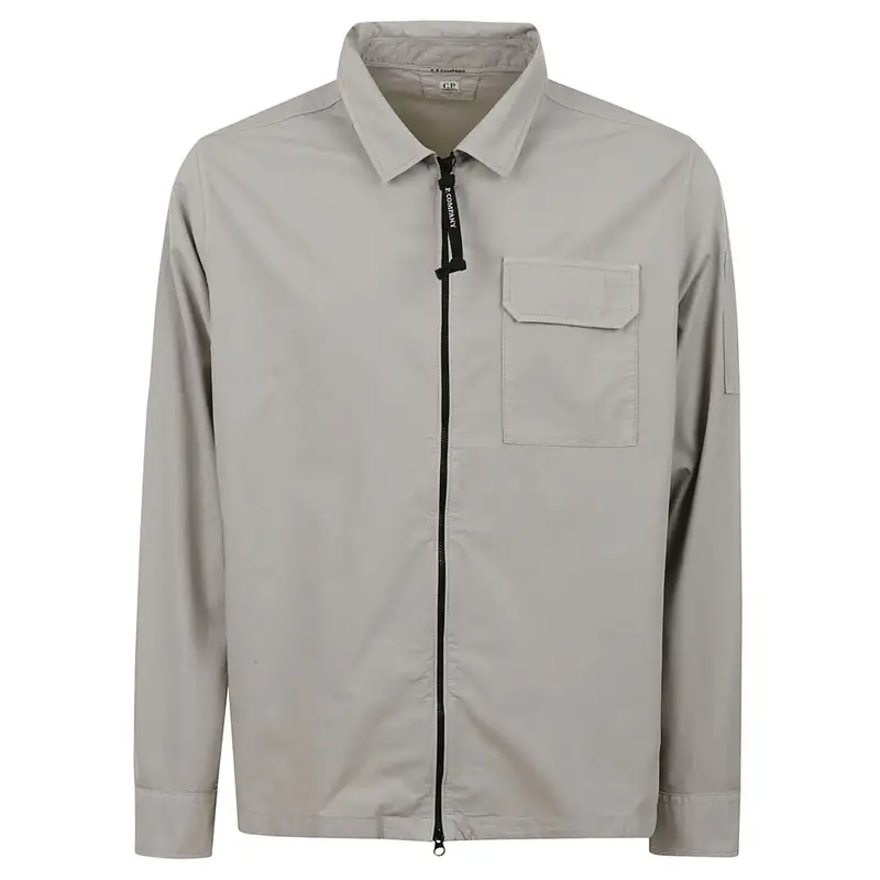 overshirt uomo in gabardina di cotone beige con zip