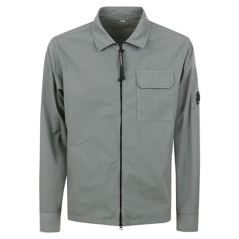 overshirt uomo in gabardina di cotone verde con zip
