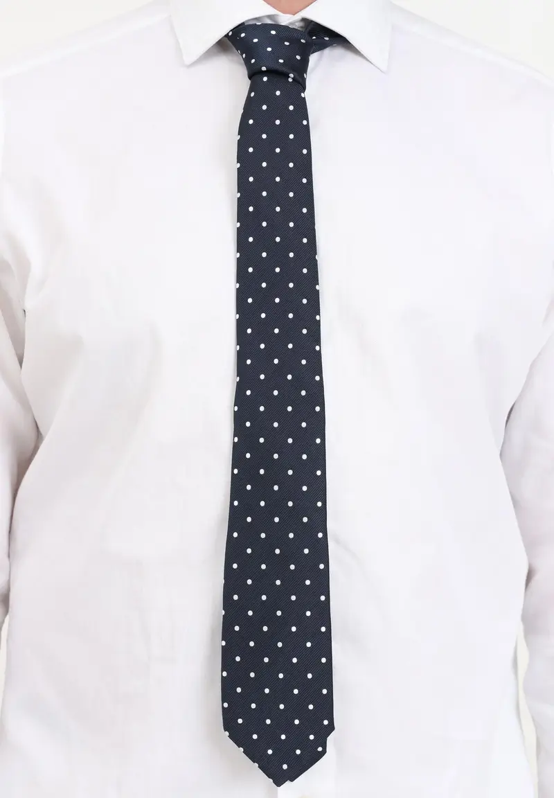 Cravatta blu da uomo con fantasia a pois