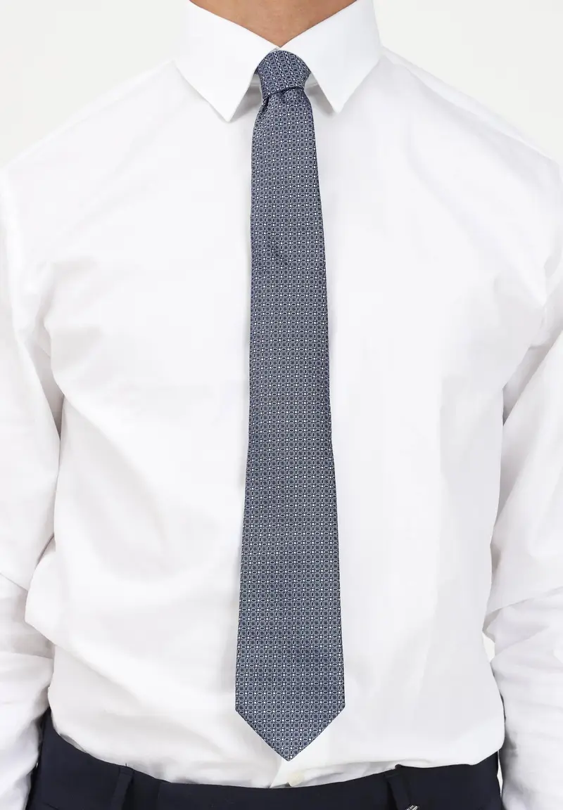 Cravatta blu da uomo in faille di seta a micro fiorellini