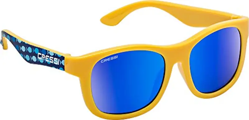Cressi Teddy Sunglasses, Occhiali da Sole Unisex Bambino, Giallo Blu Fish/Lenti Specchiate Blu, 3