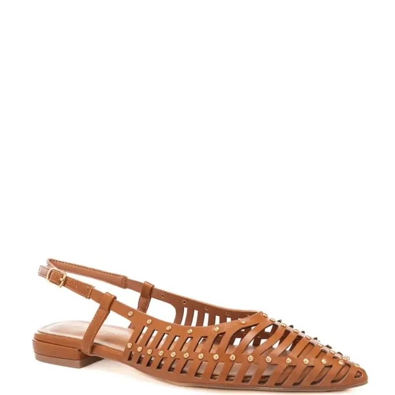 slingback bassi da donna con tomaia laminata traforata e borchie cuoio miniatura 2