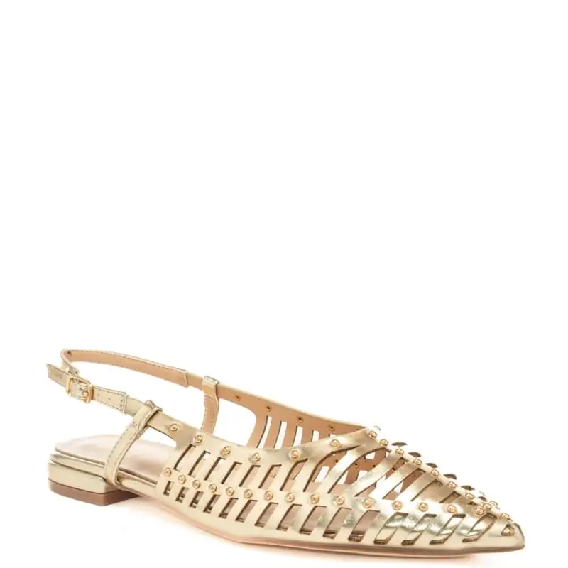 slingback bassi da donna con tomaia laminata traforata e borchie platino miniatura 2