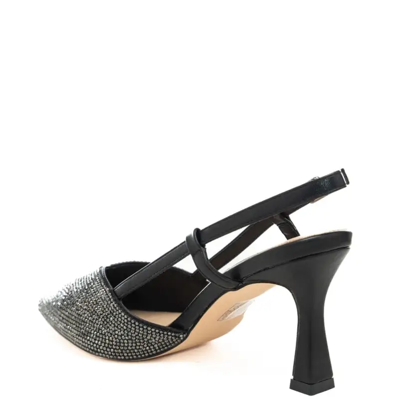 slingback da donna con strass all over sulla parte frontale neri miniatura 3