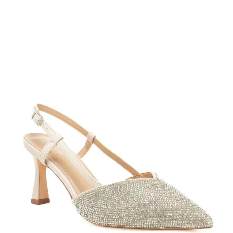 slingback da donna con strass all over sulla parte frontale nude miniatura 2