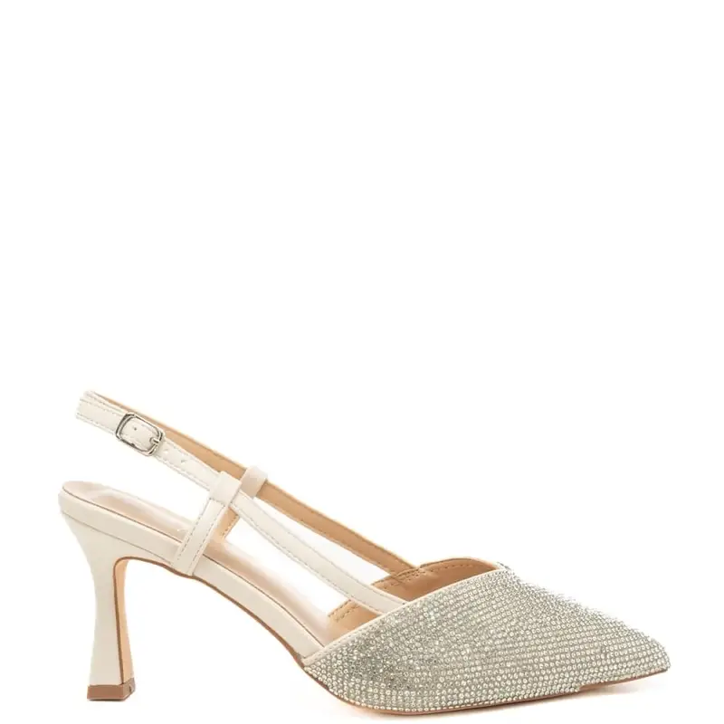 slingback da donna con strass all over sulla parte frontale nude