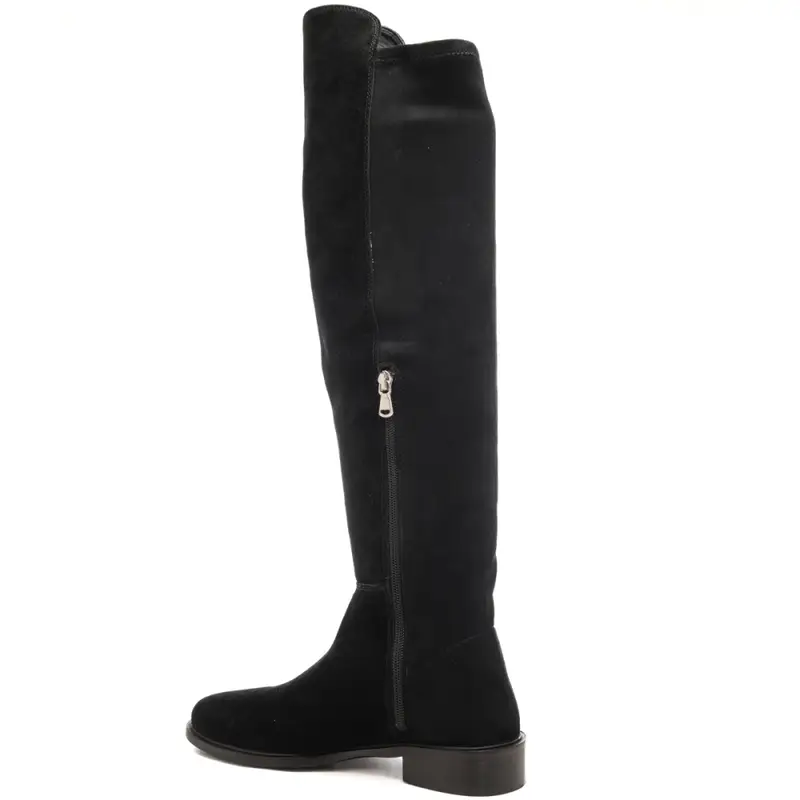 stivali alti da donna con tomaia in camoscio neri miniatura 3