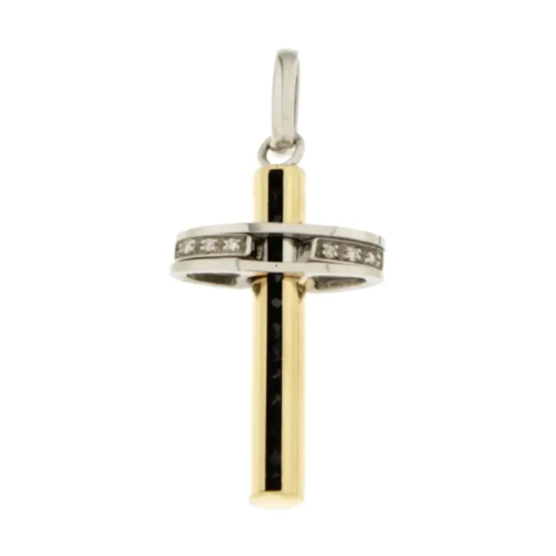 Croce Uomo Oro Giallo Bianco con Diamanti GL100599