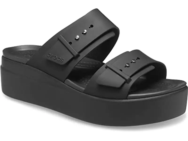 Crocs Brooklyn Buckle Low Wedge, Sandali Donna, Nero, 38/39 EU