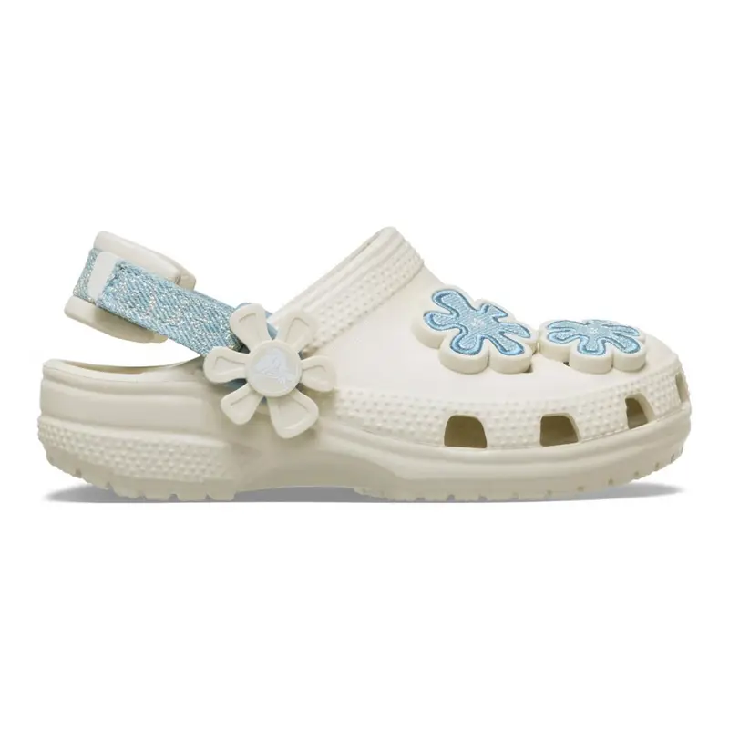 Classic denim flower adjustable back strap clog t SUWH
