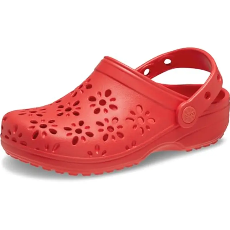 Crocs Classic Floral Cut Out Clog K, Zoccoli Unisex - Bambini e Ragazzi, Cherry Red, 33/34 EU