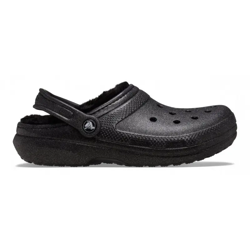 Classic fuzz lined glitter clog Black