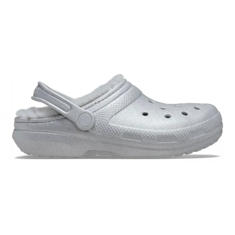 Classic fuzz lined glitter clog Silver
