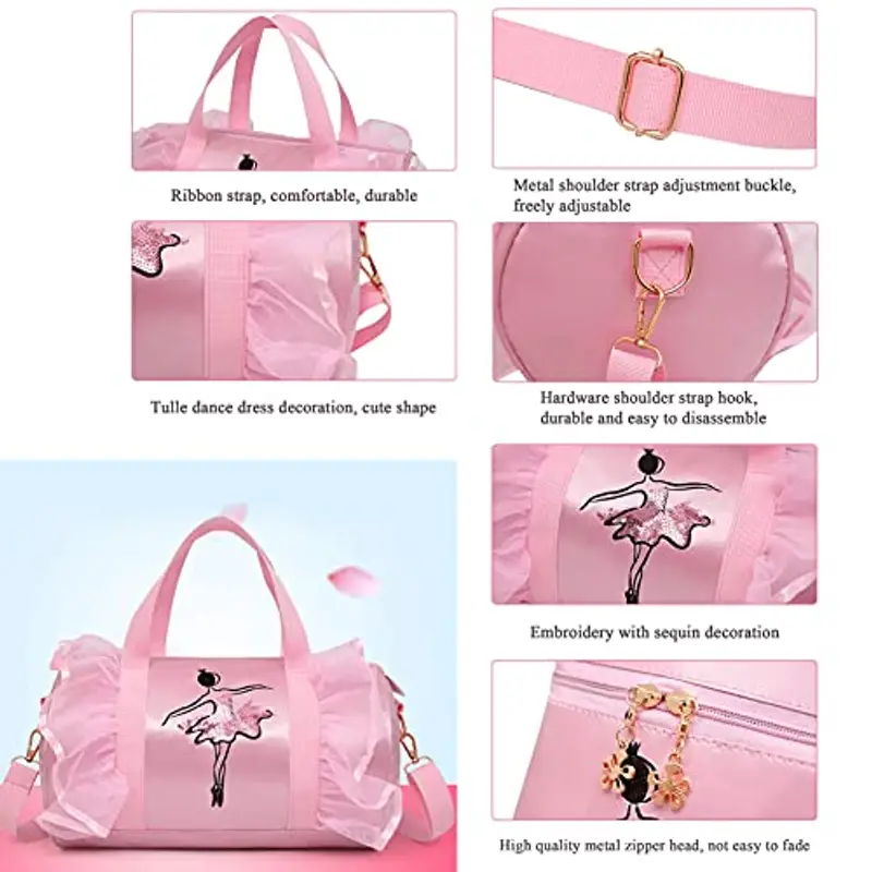 CSPone Borsa Danza Bambina Tracolla Borsette Balletto Borsa Palestra Sport Rosa miniatura 3