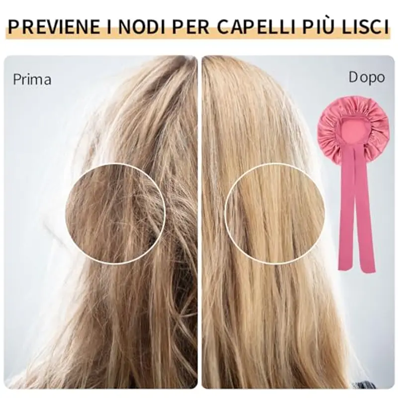Cuffia Capelli Ricci Notte, Cuffia Seta Capelli Ricci, Berretto da Notte in Seta con Cinghie Regolabili, Berretto per Dormire in Raso Morbido e Confortevole (Marrone Pastello 1Pcs) miniatura 3