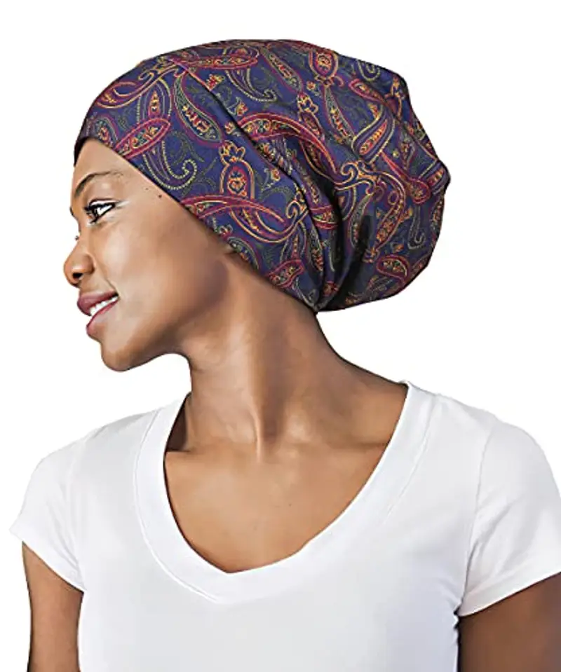 Cuffia da notte foderata in raso morbido cappelli morbidi per donne capelli ricci, Leopardo nero, taglia unica