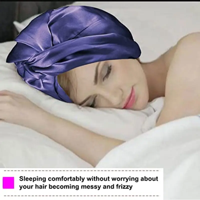 Cuffia in seta per dormire, cappellino in seta, seta sintetica super morbida, per la cura dei capelli, berretto da notte, in raso con elastico, adatto per il lavaggio, il trucco e lo sport miniatura 2