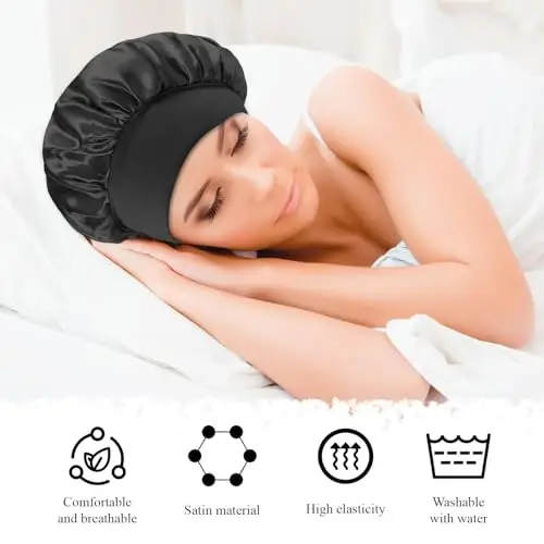 Cuffia Seta Capelli Notte con Elastici per Capelli, Cuffia in Raso per Dormire, Bonnet Seta per Capelli Ricci, Cuffia miniatura 3